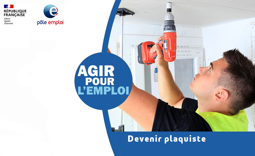 plaquiste qui fixe un plafond avec visseuse